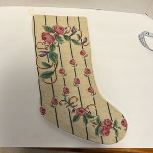 Vintage needlepoint rosebud Christmas stocking lined